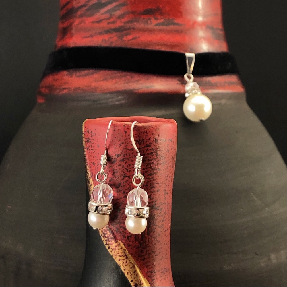 SB-Bijoux Black Velvet Pearld Choker Set